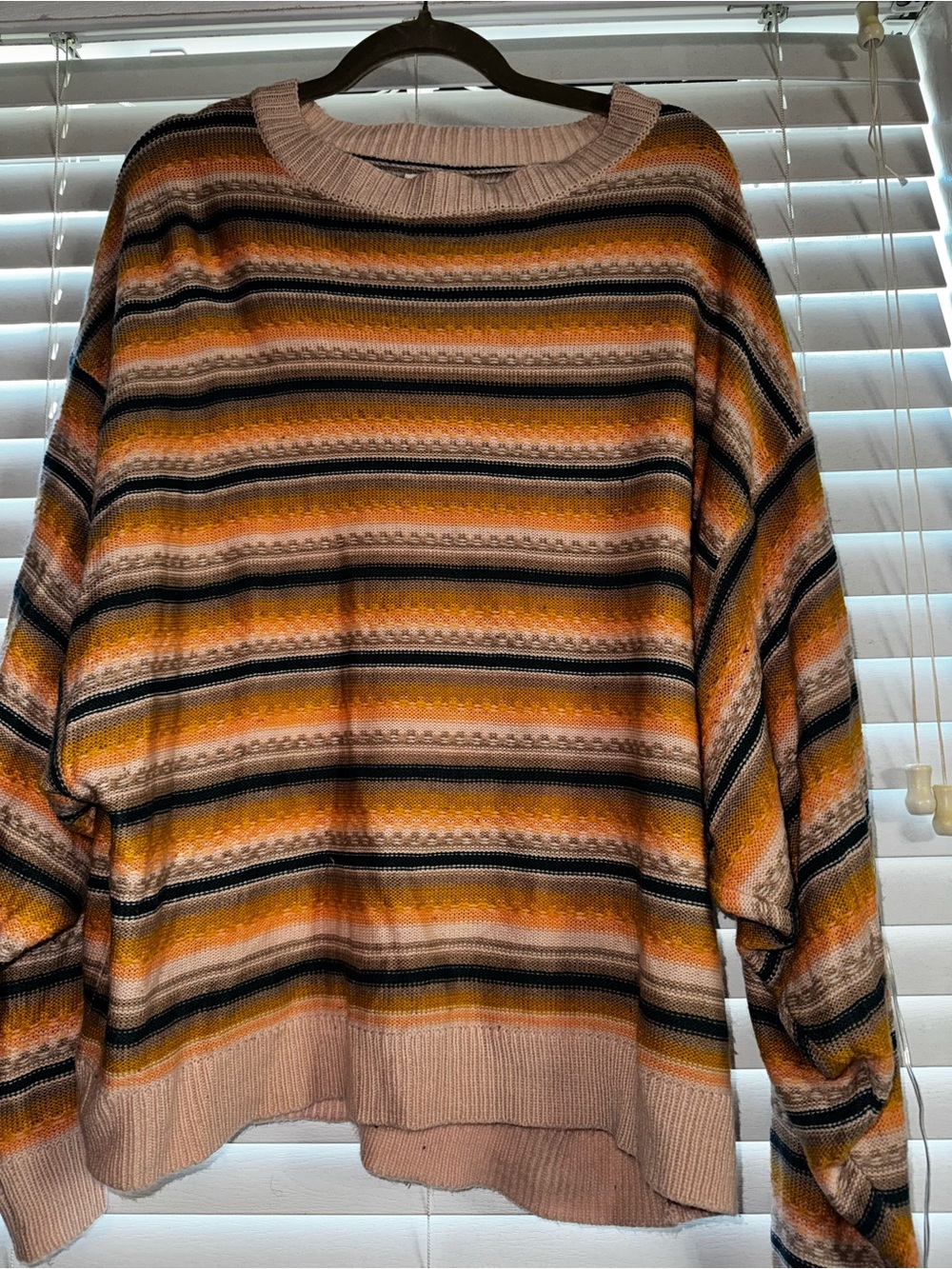 easel Striped Crewneck Sweater in Pink, Mustard, Black